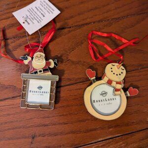 Lot of 2 Hobby Lobby Christmas Ornament Photo Frames Santa in Chimney & Snowman